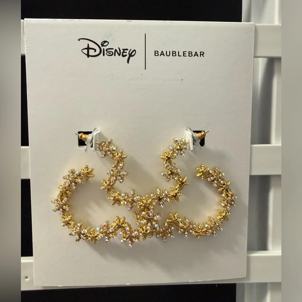 Disney Baublebar Mickey Head Snowflake Gem Earrings NEW